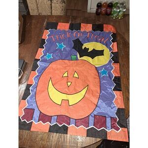 Vintage JetMax 39x27 Large Halloween Trick or Treat House Flag Embroidered Decor